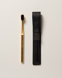Aurezzi Saffiano Leather Case & Toothbrush Flap/Black & Gold/Black