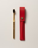 Aurezzi Leather Case & Toothbrush Button/Red & Gold/Black