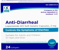 QC Loperamide 2mg Anti-Diarrheal Softgel 24 Pack for Fast Relief
