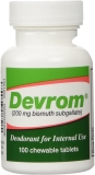 DEVROM Internal Deodorant Fast Acting Flatulence Deodorizer 200mg Bismuth Subgallate 100 Chewable Tablets 1PK