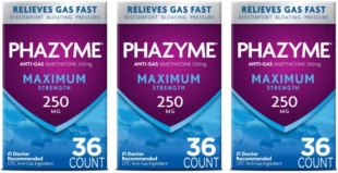 Phazyme Maximum Strength Gas Bloating Relief 250 mg Simethicone 36 FAST GELS Pack of 3