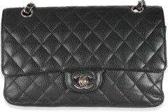 CHANEL Pre-Loved Black Quilted Caviar Medium Classic Double Flap Handbag
