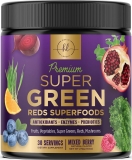 Super Greens Powder with Digestive Enzymes Spirulina Chlorella Energy Support Vegan Non-GMO - 30 Servings