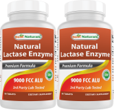 Best Naturals 2 Pack Lactase Enzyme 9000 FCC ALU 90 Tablets - Lactose Intolerance Relief