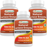 Best Naturals Lactose Intolerance Relief Tablets 3 Pack Natural Lactase Enzyme 9000 FCC ALU Fast Acting High Potency