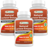 Best Naturals 3 Pack Lactase Enzyme 9000 FCC ALU 90 Tablets for Lactose Intolerance Relief