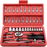Egofine 46 Piece 1/4" Drive Socket Ratchet Wrench Set Bit Metric Extension Bar Auto Repairing Household Storage Case