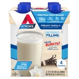 Atkins Protein Shake Creamy Vanilla Keto Friendly Gluten Free 4 Ct Ready to Drink