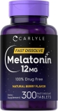 Carlyle Melatonin 12mg | 300 Berry Flavor Tablets | Men & Women