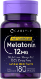 Carlyle Melatonin 12mg 180 Tablets Berry Flavor Vegetarian Supplement Men Women