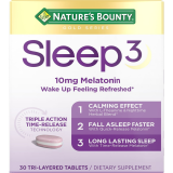 Nature's Bounty Sleep3 Melatonin Tablets, 10mg, 30 Count - Drug-Free Maximum Strength Sleep Aid