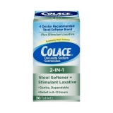 Colace 2-in-1 Stool Softener Laxative for Constipation Relief, 30 ct