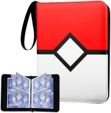 Sandawin Red Card Binder with 4 Pockets, Fits 400 Cards, Portable Collection Book with Zipper - Game Sports Card Organizer