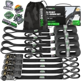 Rhino USA Ratchet Straps (4-Pack) - 1"x15' - 1,823lb Break Strength - Premium Tie Downs for Trucks - Black