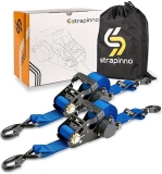 STRAPİNNO 2PCs Heavy Duty 5000 lbs Retractable Ratchet Straps - 2x12 ft, Safety Lock S Hooks, Blue