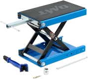 Orion Motor Tech 1100lb Motorcycle Lift Jack with Wide Deck & Chain Brush, Blue