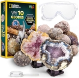 National Geographic Premium Geode Kit with Goggles and Stands - STEM Science Gift for Kids, Geology Toy with Crystals
