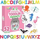 Animal Toddler Magnets for Fridge - 52 Foam ABC Magnets for Alphabet Learning