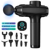 066 Deep Tissue Massage Gun for Body Pain Relief, 10 Heads, 30 Speeds, LED, Black