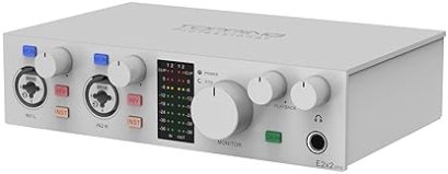 TOPPING E2x2 OTG USB Audio Interface - Ultra-Linear Preamp & Headphone Amp, 192kHz/24bit Recording, White