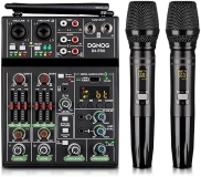 DGNOG 4-Channel Audio Mixer with Wireless Mic, Bluetooth, USB Interface - Ideal for Home Karaoke & Studio Recording