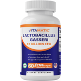 Vitamatic Lactobacillus Gasseri Capsules - 12 Billion CFU - 60 Count - Digestive Support with Prebiotic Fiber