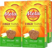 Psyllium Husk Fiber Thins, Digestive Health Support, Apple Crisp Flavor - 12 Count x 4 Packs