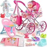 Baby Doll Stroller Toy Set with Accessories and Clothes for Girls 3-7, Pretend Play Gift