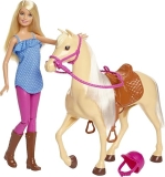 Barbie Blonde Fashion Doll Set with Riding Outfit & Light Brown Horse - Complete with Saddle & Bridle
