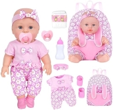 Baby Doll Set with Backpack Carrier and Accessories for Kids Age 3+, Gift Box Included