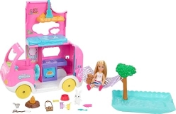 Barbie Toy Camper Playset with Chelsea Doll, Pets & Accessories - Vehicle Transforms into Camp Site