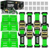 Rhino USA E Track Wheel Chock Tie Down Kit - 4,500lb Break Strength - Heavy Duty Trailer Straps - ATV, UTV, Lawn Mower - Green