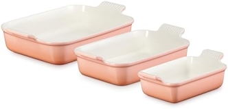 Le Creuset 3-Piece Stoneware Heritage Rectangular Dishes Set in Peche