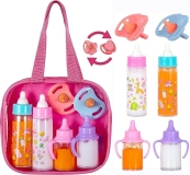 fash n kolor® Baby Care 6-Piece Doll Feeding Set for Toy Stroller, Includes Milk & Juice Bottles and Pacifiers