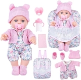 Baby Doll Backpack Playset with Clothes and Accessories - Backpack, Washcloth, Bottles, Nipple, Socks, Hats