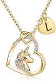 Hidepoo Colorful CZ Heart Unicorn Necklace - Graduation Gift for Girls - Initial Pendant Jewelry