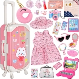 XFBB Doll Suitcase Travel Set with 26 Pcs Accessories - Birthday Gift for 3-6 Year Old Girls
