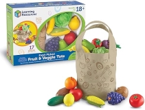 Learning Resources Fresh Picked Fruit and Veggie Tote Set for 18+ Months, 17 Pieces, M ticolor, 8x9 in
