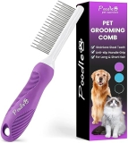 Poodle Pet Detangling Comb for Safe DIY Grooming - Long & Short Stainless Steel Teeth for Matted Fur & Tangles