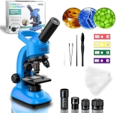 STEM Kids Microscope Kit, 40-1600x Magnification, LED Light, Prepared Slides - Science Toy for Ages 6-12