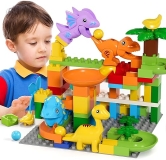 Burgkidz Marble Run Dino Toy Set: STEM Ball Track with Functional Dinosaur Blocks, Marbles Maze Game for Kids 3-8