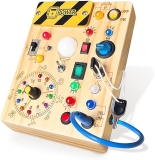 Montessori Busy Board Toy for 1-3 Year Olds, Wooden Sensory Travel Toy, Ideal Gift for Boys (Yellow, Medium)