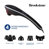 Brookstone Handheld Percussion Massager, 4 Vibration Modes, 5 Heads, Black
