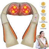 SunshineFace Shiatsu Massager Set: Neck, Shoulder, Back, Foot, Pillow with Heat - Beige/Orange
