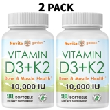 Nuvitagarden High Potency Vitamin D3+K2 10,000 IU (2 Pack) - Immune & Joint Health Support