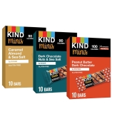 KIND Bar Minis Variety Pack: Dark Chocolate Nuts & Sea Salt, Peanut Butter, Caramel Almond - 30 Count, Gluten Free