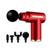 Portable Red LCD Massage Gun for Deep Muscle Relief - Cordless, Rechargeable, 3200RPM, 4 Heads