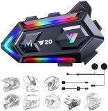 FEYA Motorcycle Helmet Speakers - RGB Lights, Dual Noise Reduction, High Battery - IPX6