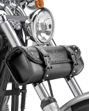 KEMIMOTO Universal PU Leather Motorcycle Fork Bag for Handlebar Storage - Front Fork Saddlebag
