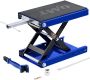 Orion Motor Tech Motorcycle Lift Jack, 1100lb Capacity, Wide Deck, T-Handle, Center Stand, Chain Brush, Blue